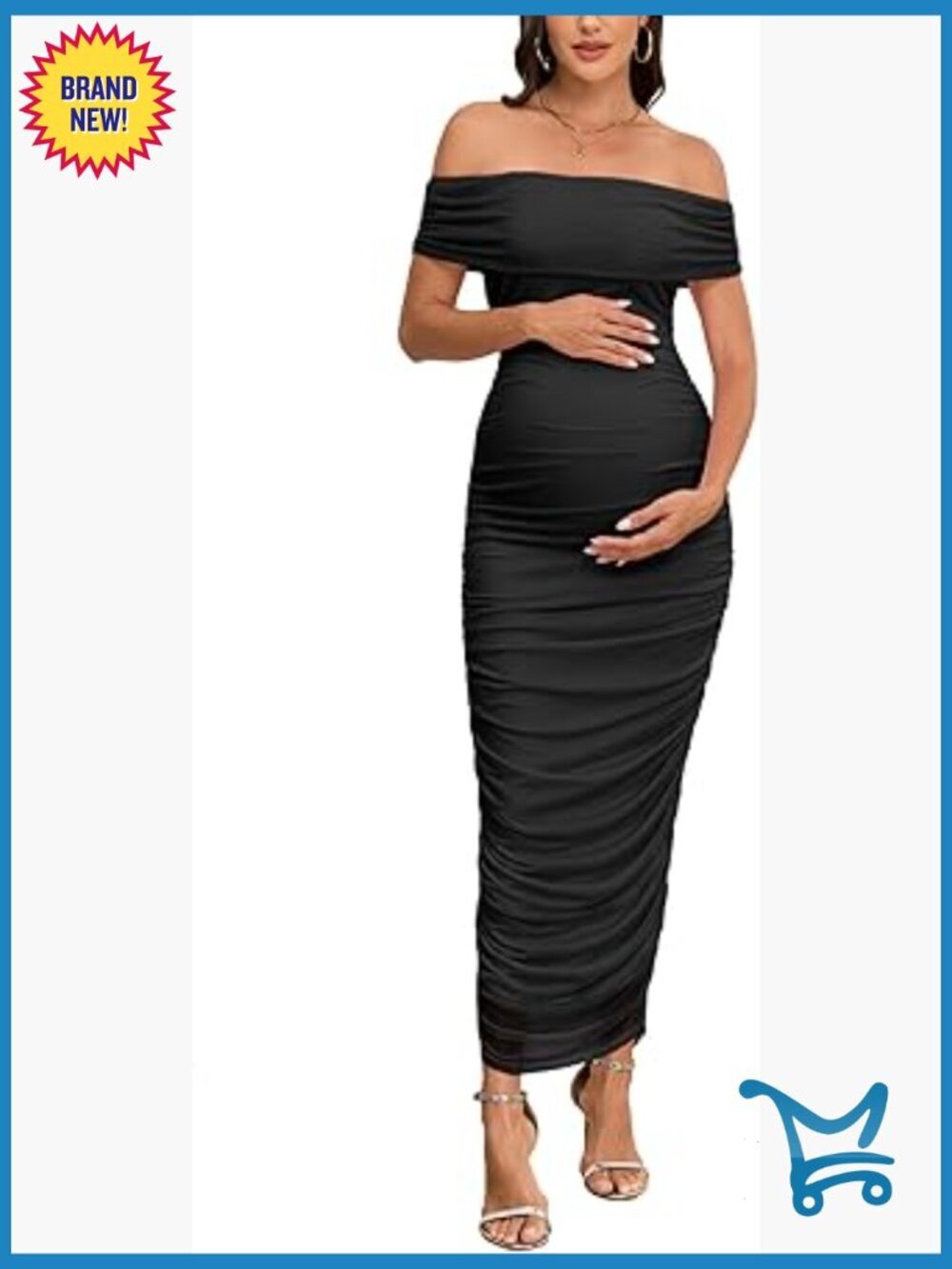 Off Shoulder Maxi Dress Maternity Mesh Ruched Bodycon Sleeveless